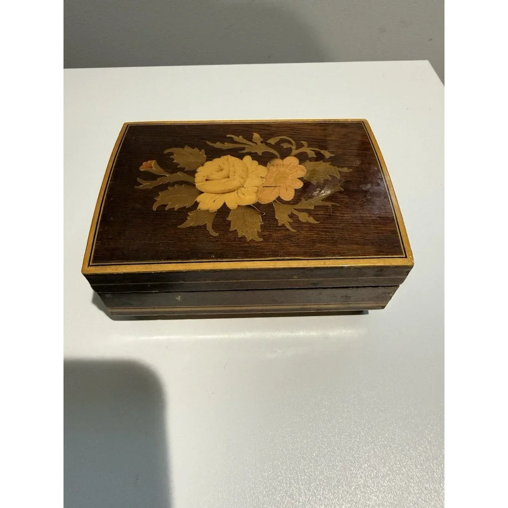 Intarsitalia Made Italy Wood Floral Flowers Inlay Jewelry Trinket Box Keepsake E